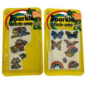 Vintage Stickers Star Bright Sparkle Stick On Used Rainbow Butterfly Cats Bee
